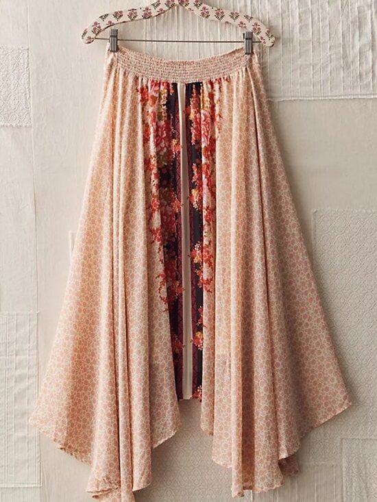 Free People Dresses & Skirts - Free People The Originals Asymmetrical Floral Midi Skirt Peach M Boho Floral